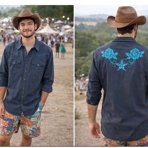 vintage Calvin Klein western embroidered shirt Turquoise Embroidered Back Large